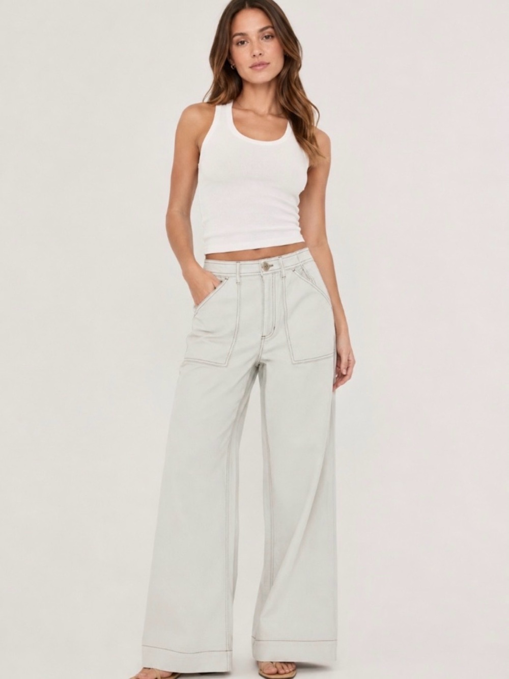 Ladies CeCe Wide-Leg High-Rise Utility Pants in Soft Vanilla -Size 12